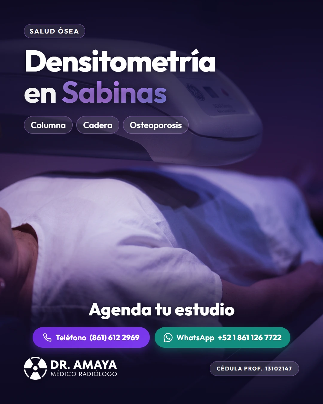 Densitometría ósea en Sabinas — Dr. Amaya, médico radiólogo certificado